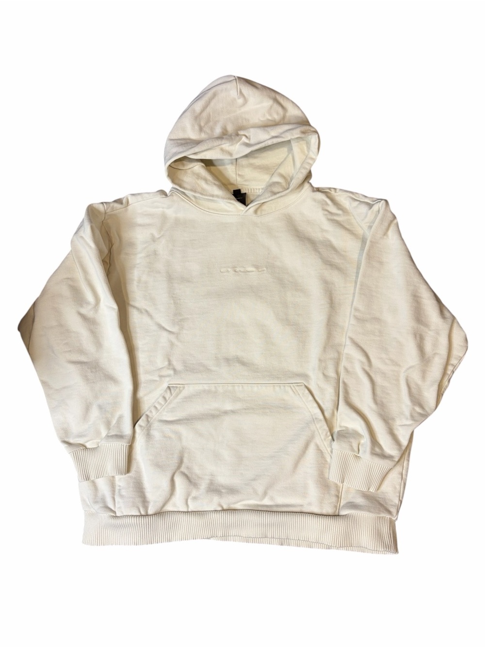 Oakley Embroidered Logo Cream Pullover Hoodie Sweatshirt Size XL relaxed fit